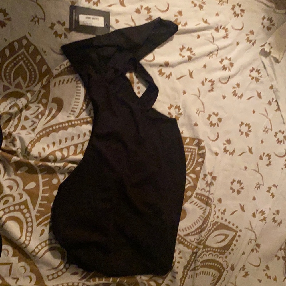 Black mesh layered one shoulder bodycon